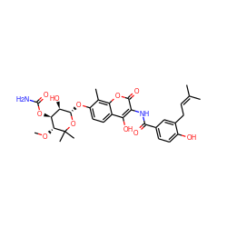 CO[C@@H]1[C@@H](OC(N)=O)[C@@H](O)[C@H](Oc2ccc3c(O)c(NC(=O)c4ccc(O)c(CC=C(C)C)c4)c(=O)oc3c2C)OC1(C)C ZINC000014879999