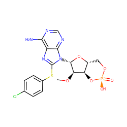 CO[C@@H]1[C@@H]2O[P@](=O)(O)OC[C@H]2O[C@H]1n1c(Sc2ccc(Cl)cc2)nc2c(N)ncnc21 ZINC000013816333