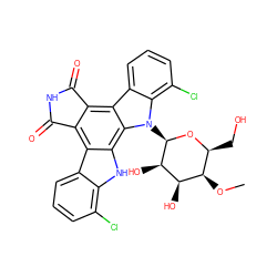 CO[C@@H]1[C@H](CO)O[C@H](n2c3c(Cl)cccc3c3c4c(c5c6cccc(Cl)c6[nH]c5c32)C(=O)NC4=O)[C@H](O)[C@@H]1O ZINC000003873882