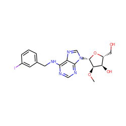 CO[C@@H]1[C@H](O)[C@@H](CO)O[C@H]1n1cnc2c(NCc3cccc(I)c3)ncnc21 ZINC000028865004