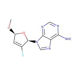 CO[C@@H]1C=C(F)[C@H](n2cnc3c(N)ncnc32)O1 ZINC000029126846