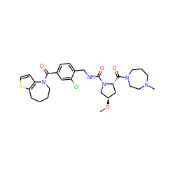 CO[C@@H]1C[C@@H](C(=O)N2CCCN(C)CC2)N(C(=O)NCc2ccc(C(=O)N3CCCCc4sccc43)cc2Cl)C1 ZINC000028379610