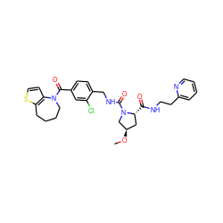 CO[C@@H]1C[C@@H](C(=O)NCCc2ccccn2)N(C(=O)NCc2ccc(C(=O)N3CCCCc4sccc43)cc2Cl)C1 ZINC000028379445