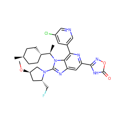 CO[C@@H]1C[C@@H](CF)N(c2nc3cc(-c4noc(=O)[nH]4)nc(-c4cncc(Cl)c4)c3n2[C@H](C)[C@H]2CC[C@H](C)CC2)C1 ZINC000261166209