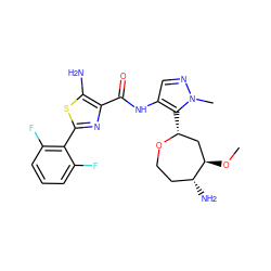 CO[C@@H]1C[C@@H](c2c(NC(=O)c3nc(-c4c(F)cccc4F)sc3N)cnn2C)OCC[C@H]1N ZINC000221374436