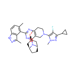 CO[C@@H]1C[C@@H]2CC[C@H](C1)N2c1nc(-c2c(C)ccc3[nH]nc(C)c23)nc2c1CN(c1c(F)c(C3CC3)nn1C)CC2 ZINC000146983152