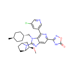 CO[C@@H]1C[C@H]2CC[C@H]1N2c1nc2cc(-c3noc(=O)[nH]3)nc(-c3cncc(Cl)c3)c2n1C[C@H]1CC[C@H](C)CC1 ZINC000261125718