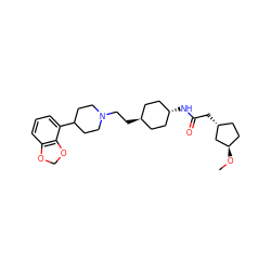 CO[C@@H]1CC[C@@H](CC(=O)N[C@H]2CC[C@H](CCN3CCC(c4cccc5c4OCO5)CC3)CC2)C1 ZINC000261076546