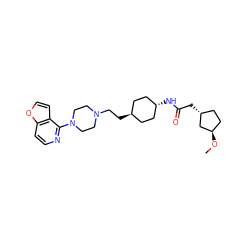 CO[C@@H]1CC[C@@H](CC(=O)N[C@H]2CC[C@H](CCN3CCN(c4nccc5occc45)CC3)CC2)C1 ZINC000261147451