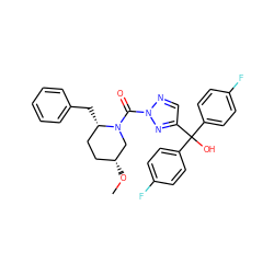 CO[C@@H]1CC[C@H](Cc2ccccc2)N(C(=O)n2ncc(C(O)(c3ccc(F)cc3)c3ccc(F)cc3)n2)C1 ZINC001772637705