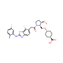 CO[C@@H]1CCN(C(=O)Cc2ccc3nc(Nc4cc(F)ccc4C)oc3c2F)[C@@H]1CO[C@H]1CC[C@H](C(=O)O)CC1 ZINC000261088798