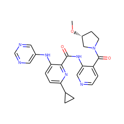 CO[C@@H]1CCN(C(=O)c2ccncc2NC(=O)c2nc(C3CC3)ccc2Nc2cncnc2)C1 ZINC000147438897