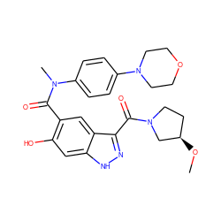 CO[C@@H]1CCN(C(=O)c2n[nH]c3cc(O)c(C(=O)N(C)c4ccc(N5CCOCC5)cc4)cc23)C1 ZINC001772625668