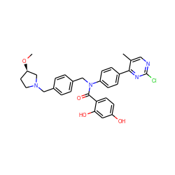 CO[C@@H]1CCN(Cc2ccc(CN(C(=O)c3ccc(O)cc3O)c3ccc(-c4nc(Cl)ncc4C)cc3)cc2)C1 ZINC000653762403