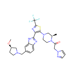 CO[C@@H]1CCN(Cc2ccc3nc(-c4nc(C(F)(F)F)sc4N4CCN(C(=O)Cn5cccn5)[C@H](C)C4)[nH]c3c2)C1 ZINC000143760361