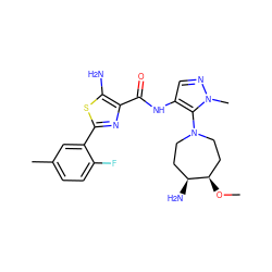 CO[C@@H]1CCN(c2c(NC(=O)c3nc(-c4cc(C)ccc4F)sc3N)cnn2C)CC[C@@H]1N ZINC000169699372