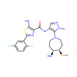 CO[C@@H]1CCN(c2c(NC(=O)c3nc(-c4cc(F)ccc4F)sc3N)cnn2C)CC[C@@H]1N ZINC000169699374