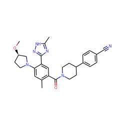 CO[C@@H]1CCN(c2cc(C)c(C(=O)N3CCC(c4ccc(C#N)cc4)CC3)cc2-c2n[nH]c(C)n2)C1 ZINC000220781731