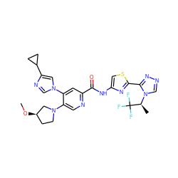 CO[C@@H]1CCN(c2cnc(C(=O)Nc3csc(-c4nncn4[C@@H](C)C(F)(F)F)n3)cc2-n2cnc(C3CC3)c2)C1 ZINC001772585481