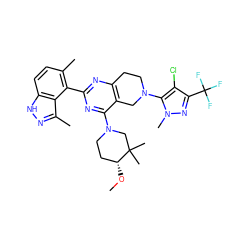 CO[C@@H]1CCN(c2nc(-c3c(C)ccc4[nH]nc(C)c34)nc3c2CN(c2c(Cl)c(C(F)(F)F)nn2C)CC3)CC1(C)C ZINC000149145777