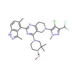 CO[C@@H]1CCN(c2nc(-c3c(C)ccc4[nH]nc(C)c34)nc3c2CN(c2c(Cl)c(C(F)F)nn2C)CC3)CC1(C)C ZINC000149132625