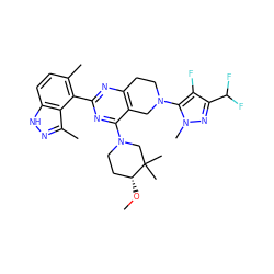 CO[C@@H]1CCN(c2nc(-c3c(C)ccc4[nH]nc(C)c34)nc3c2CN(c2c(F)c(C(F)F)nn2C)CC3)CC1(C)C ZINC000146430657