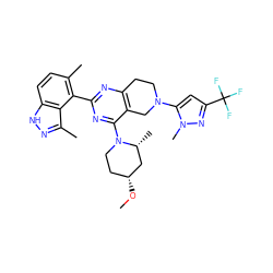 CO[C@@H]1CCN(c2nc(-c3c(C)ccc4[nH]nc(C)c34)nc3c2CN(c2cc(C(F)(F)F)nn2C)CC3)[C@H](C)C1 ZINC000149161981