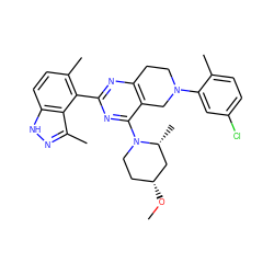 CO[C@@H]1CCN(c2nc(-c3c(C)ccc4[nH]nc(C)c34)nc3c2CN(c2cc(Cl)ccc2C)CC3)[C@H](C)C1 ZINC000147011519