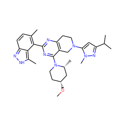 CO[C@@H]1CCN(c2nc(-c3c(C)ccc4n[nH]c(C)c34)nc3c2CN(c2cc(C(C)C)nn2C)CC3)[C@H](C)C1 ZINC000222951948