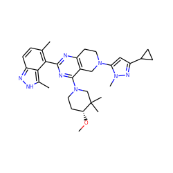 CO[C@@H]1CCN(c2nc(-c3c(C)ccc4n[nH]c(C)c34)nc3c2CN(c2cc(C4CC4)nn2C)CC3)CC1(C)C ZINC000206061628