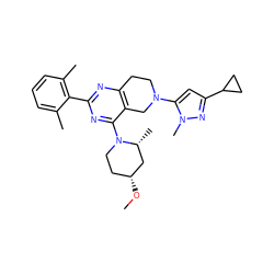 CO[C@@H]1CCN(c2nc(-c3c(C)cccc3C)nc3c2CN(c2cc(C4CC4)nn2C)CC3)[C@H](C)C1 ZINC000149142394