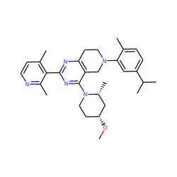 CO[C@@H]1CCN(c2nc(-c3c(C)ccnc3C)nc3c2CN(c2cc(C(C)C)ccc2C)CC3)[C@H](C)C1 ZINC000146371311