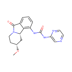 CO[C@@H]1CCN2C(=O)c3cccc(NC(=O)Nc4cnccn4)c3[C@@H]2C1 ZINC000140940169