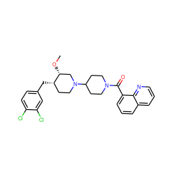 CO[C@@H]1CN(C2CCN(C(=O)c3cccc4cccnc34)CC2)CC[C@@H]1Cc1ccc(Cl)c(Cl)c1 ZINC000028131199