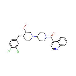 CO[C@@H]1CN(C2CCN(C(=O)c3ccnc4ccccc34)CC2)CC[C@@H]1Cc1ccc(Cl)c(Cl)c1 ZINC000028331284