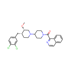 CO[C@@H]1CN(C2CCN(C(=O)c3nccc4ccccc34)CC2)CC[C@@H]1Cc1ccc(Cl)c(Cl)c1 ZINC000028134839