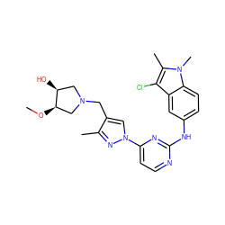 CO[C@@H]1CN(Cc2cn(-c3ccnc(Nc4ccc5c(c4)c(Cl)c(C)n5C)n3)nc2C)C[C@@H]1O ZINC000169709026