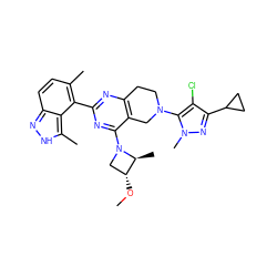 CO[C@@H]1CN(c2nc(-c3c(C)ccc4n[nH]c(C)c34)nc3c2CN(c2c(Cl)c(C4CC4)nn2C)CC3)[C@H]1C ZINC000222941292