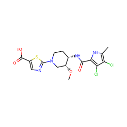 CO[C@@H]1CN(c2ncc(C(=O)O)s2)CC[C@@H]1NC(=O)c1[nH]c(C)c(Cl)c1Cl ZINC000139840932