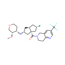 CO[C@@H]1COCC[C@@H]1N[C@@H]1C[C@H]2C[C@H](F)C[C@@]2(C(=O)N2CCc3ncc(C(F)(F)F)cc3C2)C1 ZINC000095597169