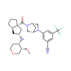 CO[C@@H]1COCC[C@@H]1N[C@@H]1C[C@H]2CCC[C@@]2(C(=O)N2C[C@@H]3C[C@H]2CN3c2cc(C#N)cc(C(F)(F)F)c2)C1 ZINC000150159897