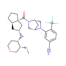 CO[C@@H]1COCC[C@@H]1N[C@@H]1C[C@H]2CCC[C@@]2(C(=O)N2C[C@@H]3C[C@H]2CN3c2cc(C#N)ccc2C(F)(F)F)C1 ZINC000150140891