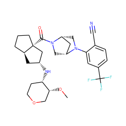 CO[C@@H]1COCC[C@@H]1N[C@@H]1C[C@H]2CCC[C@@]2(C(=O)N2C[C@@H]3C[C@H]2CN3c2cc(C(F)(F)F)ccc2C#N)C1 ZINC000150217222