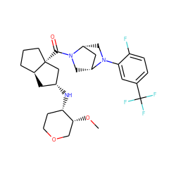 CO[C@@H]1COCC[C@@H]1N[C@@H]1C[C@H]2CCC[C@@]2(C(=O)N2C[C@@H]3C[C@H]2CN3c2cc(C(F)(F)F)ccc2F)C1 ZINC000150206231