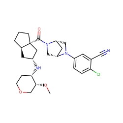 CO[C@@H]1COCC[C@@H]1N[C@@H]1C[C@H]2CCC[C@@]2(C(=O)N2C[C@@H]3C[C@H]2CN3c2ccc(Cl)c(C#N)c2)C1 ZINC000150141989