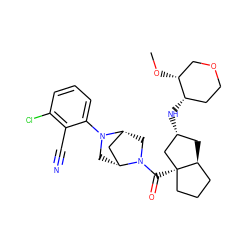 CO[C@@H]1COCC[C@@H]1N[C@@H]1C[C@H]2CCC[C@@]2(C(=O)N2C[C@@H]3C[C@H]2CN3c2cccc(Cl)c2C#N)C1 ZINC000150173393
