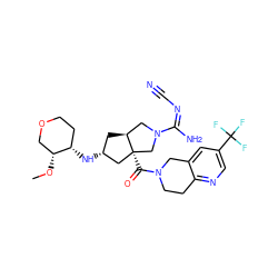 CO[C@@H]1COCC[C@@H]1N[C@@H]1C[C@H]2CN(/C(N)=N\C#N)C[C@@]2(C(=O)N2CCc3ncc(C(F)(F)F)cc3C2)C1 ZINC000103261776