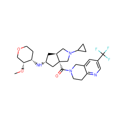 CO[C@@H]1COCC[C@@H]1N[C@@H]1C[C@H]2CN(C3CC3)C[C@@]2(C(=O)N2CCc3ncc(C(F)(F)F)cc3C2)C1 ZINC000103261919