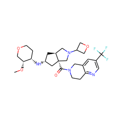 CO[C@@H]1COCC[C@@H]1N[C@@H]1C[C@H]2CN(C3COC3)C[C@@]2(C(=O)N2CCc3ncc(C(F)(F)F)cc3C2)C1 ZINC000103263841