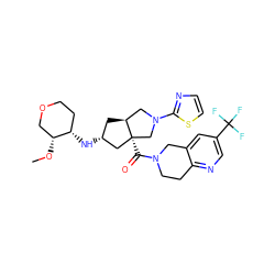 CO[C@@H]1COCC[C@@H]1N[C@@H]1C[C@H]2CN(c3nccs3)C[C@@]2(C(=O)N2CCc3ncc(C(F)(F)F)cc3C2)C1 ZINC000103263861